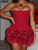 Sexy 3D Flower Bandage Mini Dress Women Slim Backless Strapless Ruffles Short Dresses 2025 Spring New Ladies Solid Party Vestido