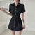Retro Elegant Collared Single Button Design Slimming Short Sleeve Denim Dress Women's Commute Style Spring Autumn Winter Dress