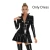 Women's Wet PVC Leather Tight Bodycon Mini Dress Latex Hollow Zipper Stand Up Collar A-Line Mini Pleated Skirt Latex Dresses