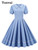 Tonval Sailor Collar Short Sleeve Vintage Style High Waist Swing Dresses Elegant for Women Blue Evening Gowns Pleated Dress