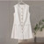 Casual Linen Dresses Women Slim Sleeveless Single Breasted Fashion Mini Robe Female Summer Solid Round Neck High Waist Dresses