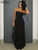 Hugcitar Black Strapless Long Sleeve Sexy Bodycon Maxi Prom Dress 2024 Fall Winter Elegant Women Outfit Evening Party Festival