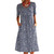 Women Sweet Style Small Flower High Waist Dresses O Neck Pullover Double Side Pockets Dress Elegant Female Commuter Casual Gown