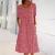 Women Sweet Style Small Flower High Waist Dresses O Neck Pullover Double Side Pockets Dress Elegant Female Commuter Casual Gown