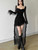 Women Black White Mesh Long Sleeve Ruffle Edge Evening Dress Autumn Fashion Square Neck Slim Sexy Backless Asymmetric Dress Chic