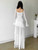 Women Black White Mesh Long Sleeve Ruffle Edge Evening Dress Autumn Fashion Square Neck Slim Sexy Backless Asymmetric Dress Chic
