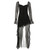 Women Black White Mesh Long Sleeve Ruffle Edge Evening Dress Autumn Fashion Square Neck Slim Sexy Backless Asymmetric Dress Chic