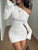 Dulzura Inclined Shoulder Long Sleeve Ruched Slim Irregular Mini Dress Women'S Solid Sexy Casual Dress Party Club Autumn Clothes