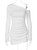 Dulzura Inclined Shoulder Long Sleeve Ruched Slim Irregular Mini Dress Women'S Solid Sexy Casual Dress Party Club Autumn Clothes