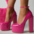 Fashion Thick Sole Pumps Block High Heel Round Toe Ankle Strap Women Dress Shoes Platform Patent Big Size 43