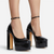 Fashion Thick Sole Pumps Block High Heel Round Toe Ankle Strap Women Dress Shoes Platform Patent Big Size 43