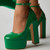 Fashion Thick Sole Pumps Block High Heel Round Toe Ankle Strap Women Dress Shoes Platform Patent Big Size 43