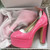 Fashionable Sexy Sapato De Salto Shiny Leather Thick Sole High Chunky Closed Toe Platform Heels