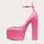 Fashionable Sexy Sapato De Salto Shiny Leather Thick Sole High Chunky Closed Toe Platform Heels