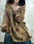 Retro Print Women's T-irt Linen V-Ne Mid-Length Casual Versatile irt Summer New Sle Loose Fit Commute Sle Long Sve