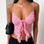 Spaghetti Strap Tank Top Women Crop Tie Front Camisole Casual Summer Lace Trim Camis Tops Sleeveless T-Shirt for Club Streetwear