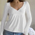 Coquette Vintage Milkmaid Pullovers Tees Cute Y2K Ribbed Babydoll Long Sleeve Top Preppy Frill Trim V Neck T-shirt Fall Clothes