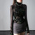 Retro Printed Semi-transparent Turtleneck Base Shirt Women's Spring Autumn Slim Long-sleeved T-shirt Mesh Lace Top