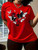 Women's Red Butterfly Heart Print T-Shirt Short Sleeve Round Neck Casual Top for Spring Summer & All-Season Wear