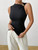 Women's Black Tank Top Asymmetrical Sleeveless Top Metal Ring Ruched Slim Fit Spring Summer Casual Office Party Fashion Top