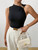 Women's Black Tank Top Asymmetrical Sleeveless Top Metal Ring Ruched Slim Fit Spring Summer Casual Office Party Fashion Top
