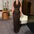 Vintage Sequin Women's Halter V-Neck Dress Slim Waist Elegant Fashion Tank Dress with Mesh Splice Long Gown Evening Party Outfit