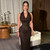 Vintage Sequin Women's Halter V-Neck Dress Slim Waist Elegant Fashion Tank Dress with Mesh Splice Long Gown Evening Party Outfit