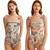 Y2K Fashion Women Floral One Piece Swimsuits Reversible Tie Shoulder Monokini Tummy Control Bathing Suits Square Neck Swimwear