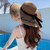 Handmade Weave Letter Sun Hats for Women Black Ribbon Lace Up Large Brim Straw Hat Outdoor Beach Hat Summer Caps
