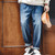 Maden Men Loose Casual Jeans 7.8OZ Washed Denim Mid Rise Stretchless Wide Leg Straight Pants Hombre Blue Jeans Plus Size