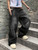 1Pc Men's Daily Travel Casual American Street Loose Jeans, Black, Light Blue, Sea Blue Fashion Street Style Retro Lantern Jeans Jeans Denim Pants