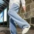 Fashion Men's Solid Color Drape Jeans Loose Straight Korean Vintage High Street Hip-hop Y2K Casual Daily Dragging Wide-leg Pants