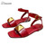 Big Rivet Buckle Decor Sandals For Girls Women Ankle Strap Flat Heel Genuine Leather Outwear Shoes Summer
