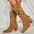 2024 Women's Summer Retro Round Toe Chunky Heels Vegan Suede Western Boots with Hollow Design and Rivets Cowboy Boots Shoes