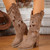 2024 Women's Summer Retro Round Toe Chunky Heels Vegan Suede Western Boots with Hollow Design and Rivets Cowboy Boots Shoes