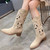 2024 Women's Summer Retro Round Toe Chunky Heels Vegan Suede Western Boots with Hollow Design and Rivets Cowboy Boots Shoes