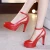 8cm 11cm Size 32-43 Ankle Buckle Red White Wedding Shoes Bride Platform Pumps 2025 Fall Shallow High Heels Shoes Model Party