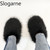 Women's Winter Fuzzy Slippers Plus Size Woman Luxury Furry Faux Raccoon Fur Slippers Warm Cotton Shoes Outdoor Indoor Fur Slides