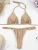 PU Pleated Ruched Bikinis Mini Micro Thong Bikini Women Swimwear Female Swimsuit Two-pieces Bikini Set Halter Bathing Suit Swim