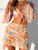 4 Piece Bikini Set Women Orange Floral Print Long Sleeve Mesh Cover Up Ruffle Skirt Swimsuit 2024 Sexy Bathing Suit Swimwear