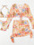 4 Piece Bikini Set Women Orange Floral Print Long Sleeve Mesh Cover Up Ruffle Skirt Swimsuit 2024 Sexy Bathing Suit Swimwear