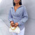 Women's Shirts 2025 Spring Summer Striped Printed New Fashion Loose Casual Blouses Irregular Cross Long-sleeved Design Sense Top