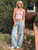 Blue Jeans for Women Pink Bow Embroidery Jeans Y2K Straight High Waist Vintage Casual Trousers Female Wide Leg Designer Pants
