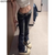 Summer Y2k Fashion Retro Punk Low Waist Skinny Flare Pants Casual Embroidery Women Jeans Blue Wings Embroidery Slim Fit Pants