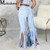 2021 Women Flare Jeans High Waist Fringe Hole Denim Skinny Pants Ladies Stretch Jeans Female Wide Leg Jeans Bell Bottoms Clothes