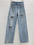 DEAT Women's Jeans High Waist Straight Heart Hollow Out Solid Color Full Diamonds Denim Pants 2026 Summer New Fashion 29L7772