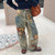 KUCLUT 2025 Autumn Winter Fashion Niche Design Print Contrast Color Loose Jeans For Women Straight Wide-leg Denim Pant 1A1517