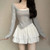 Summer Kawaii Pleated A-Line Skirt for Women White Ruffle Tiered Sweet Style Elastic Waist Summer Slim Korean Harajuku Dress