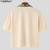 INCERUN Men Shirt Printing Patchwork Lapel Short Sleeve Summer Casual Men Clothing Streetwear 2024 Fashion Male Crop Tops S-5XL