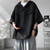 2026 Summer Men Hooded Shirt Korean Half Sleeve Pullover Streetwear Hip Hop Loose Shirt Tops Drawstring Men Clothing M-5XL